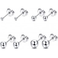 4 Pairs 925 Earrings For Women Girls Round Ball Small Stud Earrings Set 2; 3; 4; 5 Mm